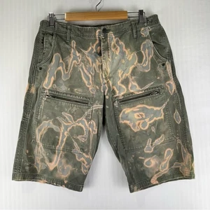 Armani Exchange Green Cream Dyed Canvas Shorts Size 33 Y2K Punk Grunge Sleeze - Picture 1 of 7