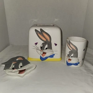 Bugs Bunny Keramik Bad Accessoires Konvolut. Seifenschale, Taschentuchhülle &... - Bild 1 von 19