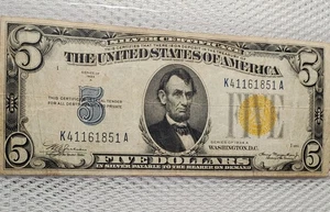 1934 A $5 NORTH AFRICA Silver Certificate WW11 Emergency Issued Yellow Seal  - Picture 1 of 7
