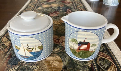 Warren Kimble “ AMERICA THE BEAUTIFUL” Creamer And Lidded Sugar Bowl Set Sakura - Image 1 of 4