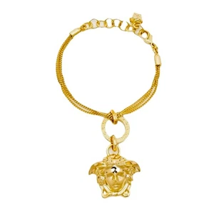 Neu im Karton Versace Medusakopf Anhänger goldfarben dreifach mehrere Kettenarmband - Bild 1 von 10