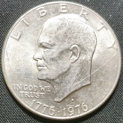 Rare 1776-1976D Eisenhower Bicentennial Dollar Error Coin – Filled Mint Mark - Image 1 of 2