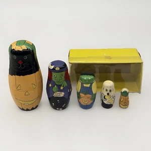 Vintage 1988 Lillian Vernon Halloween verschachtelte Puppen 5 Stck. Holzkiste handbemalt OG - Bild 1 von 10
