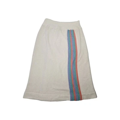 Vintage 80s Sweater Skirt Rainbow Striped Knit Pencil w/ Elastic Small Midi - Image 1 of 4