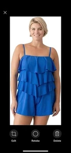new size 1x woman’s Solid Three Tiered Bandeau Swim Romper by Fit4U - Picture 1 of 2