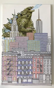 Pintura reciclada de tienda de segunda mano. Original. Acrílicos. Godzilla Attacking City! - Imagen 1 de 6