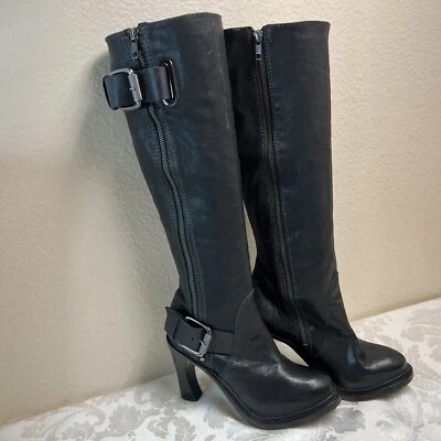 VERA WANG Lavender Label 2 Zipper BOOTS 6M Tall BLACK Silver Buckles NICE! - Image 1 of 4