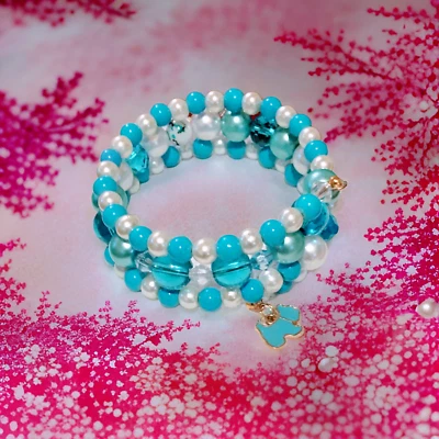 Pérola azul e branca, pulseira feminina de acrílico, charme de cachorro pendurado - Imagem 1 de 4