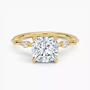 2 Ct Cushion Cut Lab Grown Diamond Hidden Halo Engagement Ring 14k Yellow Gold - Picture 1 of 3