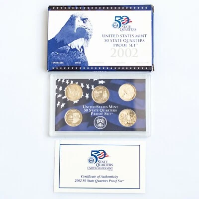 2002 S US 50 State Quarters Uncirculated Proof Mint Set - 5 Proof Coins OGP COA - Image 1 of 4