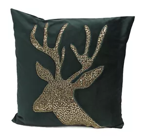 Sparkly Hirsch grün/gold Perlen Weihnachtskissen - 45 cm x 45 cm - Bild 1 von 1