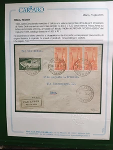 REGNO 1934 LIRE 5 POSTA AEREA SERIE CALCIO + 3 VALORI 20 CENT. SU BUSTA - Foto 1 di 3