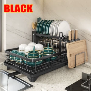 2 Tier Dish Drying Rack Drainer Racks with Tray, Cup Utensil Holder for Kitchen - Picture 1 of 8