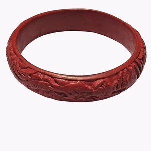 Vintage chinesischer Drache roter Zinnober geschnitzt Armreif Armband Modeschmuck Damen - Bild 1 von 4