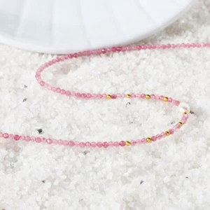Collares de perlas y fresas de cuarzo con 2 cuentas redondas multifacéticas de piedras preciosas de 2 mm 24" - Imagen 1 de 10