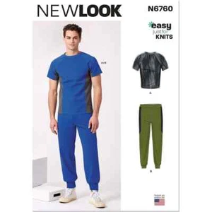 New Look Sewing Pattern 6760 Mens 34"- 52" Easy Knit Top & Pants Contrast Panels - Picture 1 of 6