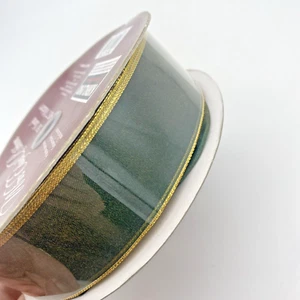 Kirkland Signature Wire Edged Green & Gold Sheer Christmas Ribbon 50 yards - Picture 1 of 5