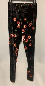The Pyramid Collection Small Black Velvet Leggings with Floral Print NWOT - Picture 1 of 5