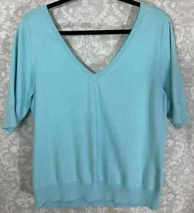 TOMMY HILFIGER Women’s Sweater L/XL Ocean Blue Short Slvs Knit Pullover V-Neck - Picture 1 of 7