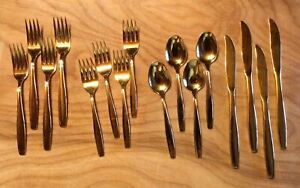 16 pc Set ~ Vintage Rogers Cutlery Gold Plated Stainless Flatware 