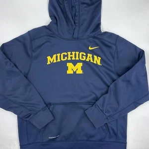 Sudadera con capucha Nike Michigan Wolverines Therma FIT para hombre talla XL azul marino cálido pulóver - Imagen 1 de 10