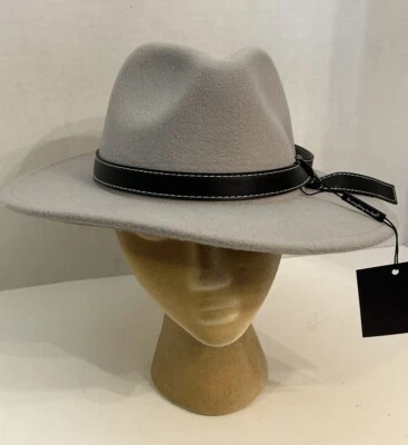 NWT Do Everything In Love Panama Hat Light Faux Leather Ribbon Gray Felt - Image 1 of 4