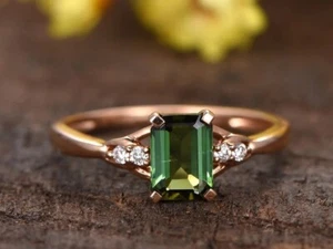 1.06TCW Simulated Green Tourmaline & Moissanite Women's Ring In 10K Rose Gold - Picture 1 of 8