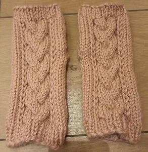 Handstulpen handgestrickt mit Zopfmuster  Wolle Alpaca rose - Bild 1 von 2