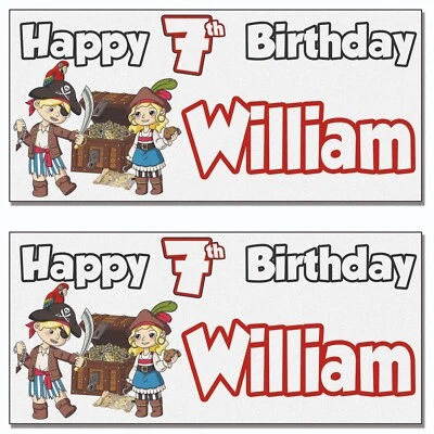 Personalised Pirate Treasure Birthday Banner Party Decorations Pack of 2 - Image 1 of 4