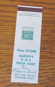 GMC TRUCK DEALER MATCHBOOK COVER: HARVEY'S SHAWNEE, OKLAHOMA STREICHHOLZHÜLLE -C11 - Bild 1 von 1