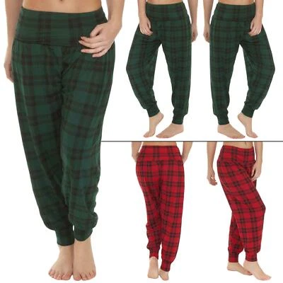 Pantaloni lunghi da donna stampa tartan stile larghi larghi Ali Baba harem taglia taglie forti - Immagine 1 di 4