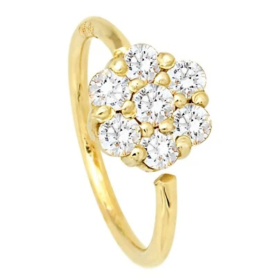 Anillo nariz flor diamante oro amarillo 20G 14K, aro nariz diamante 7 piedras 0,09 ctw Foto 1 de 4