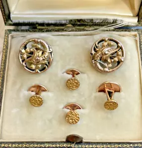 ART NOUVEAU Gold Lined Fix Title A.S. Collar & Cufflinks Set - Picture 1 of 8