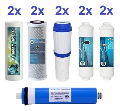 PLANET-AQUA Ersatzfilter SET 6 Stufen Umkehr Osmose Anlage Wasserfilter + 75 GPD Membrane