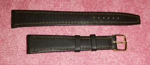 18mm Brown Leather stitched watch strap with Gilt buckle - Picture 1 of 4