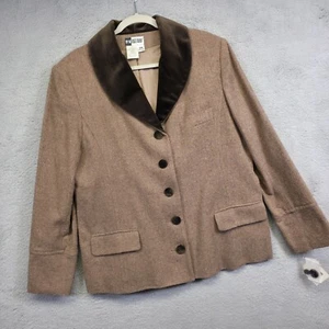 Together Blazer Womens 2X Brown Velvet Collar Wool Tweed Pleated Equestrian NEW - Picture 1 of 16