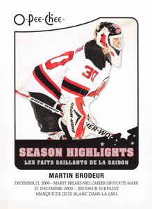 2010 O-Pee-Chee #SH-6 Martin Brodeur   Card TCCCX