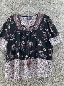 Artesia Women’s Short Sleeve Stretch Top Size M Sparkle and Purple Black - Picture 1 of 8