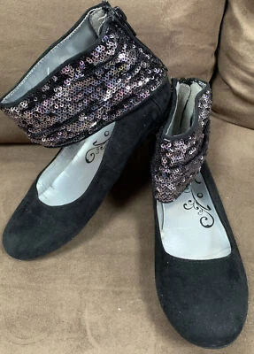 ZAPATOS DE VESTIR PLANOS NEGROS PARA NIÑAS TALLA 2 BRILLANTES AL TOBILLO LENTEJUELAS BANDA ¡SÚPER LINDOS!! Foto 1 de 4