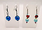 Niebieskie turkusowe czerwone kolczyki z koralikami partia dwóch par przebite uszy biżuteria
