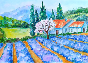 Lavender Field Painting Original Tuscany landscape Ukrainian artist