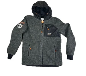 Superdry Expedition Uomo L Giacca Sherpa Pile Full Zip M20001CR Nero Grigio - Foto 1 di 8