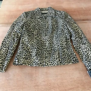 Pamela McCoy 100% Leather Jacket Women S Brown Leopard Full Zip Pocket Collared - Picture 1 of 15