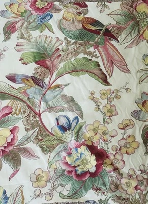 Lee Jofa, Cockatoo and Palm Print, Exotic Birds,  Linen Remnant - Image 1 of 4