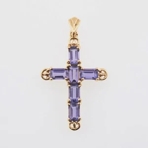 Tansanit Kreuz Nachlass Anhänger in 14k Gelbgold 2,1g - Bild 1 von 3
