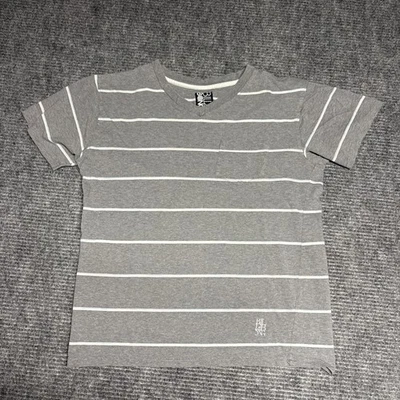 Mens Billabong Gray White Stripe Pocket T Shirt Size M Cotton Polyester Blend - Image 1 of 4