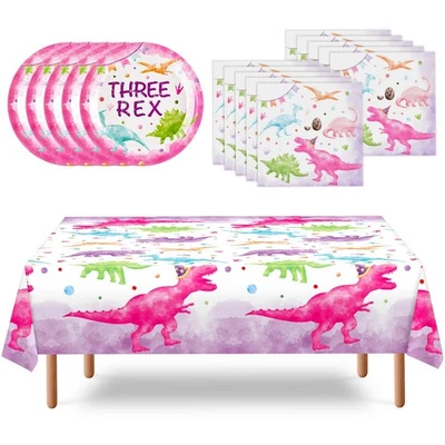 Decoraciones de 3er Cumpleaños de Dinosaurio - 33 PIEZAS Tres Platos Rex Servilletas Mantel... Foto 1 de 4