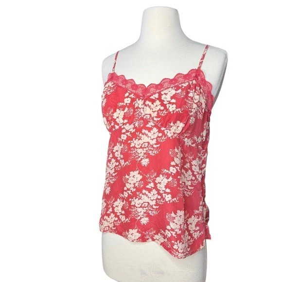 Cami de seda vintage Y2K Old Navy vermelho e branco floral tamanho médio renda boho - Imagem 1 de 4