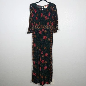 New Farm Rio x Anthropologie Black Floral Smocked Jumpsuit Size Medium - Picture 1 of 12