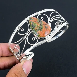 Bracciale in argento sterling 925 fatto a mano con pietre preziose Unakite... - Foto 1 di 6